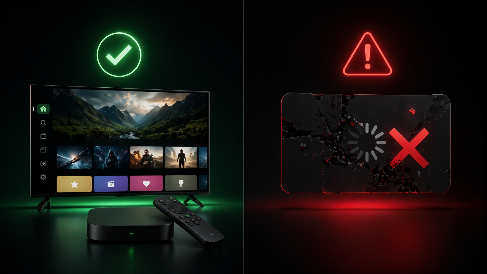 Legal IPTV technology concept showing licensed versus unlicensed streaming services